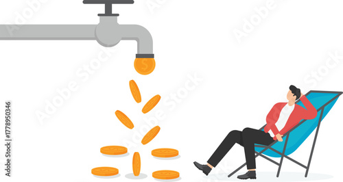 Passive income, making money while doing nothing, relaxing, or sleeping, additional effortless career to increase wealth concept.

