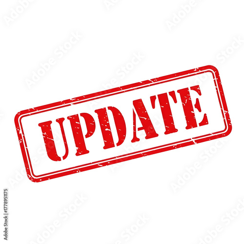 Red rubber stamp with the word update in bold letters isolated on transparent background