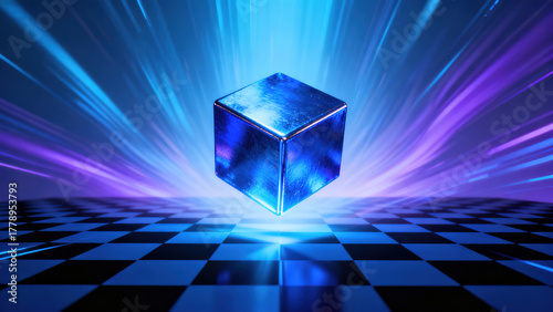 Futuristic Blue Digital Cube Art