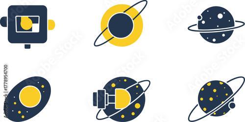 Astronomy Education Icons Telescope Solar System Constellation Star Chart.
