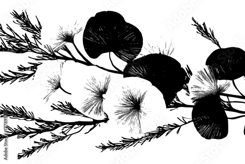 Botanical Bounty: Floral Arrangement Puffball Fungi Heather Sprigs | Clean, isolated vector art for creative projects.