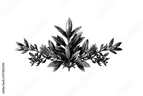 Whimsical Floral Crown, Pieris Twigs Skimmia Branches | Clean, isolated vector art for creative projects.