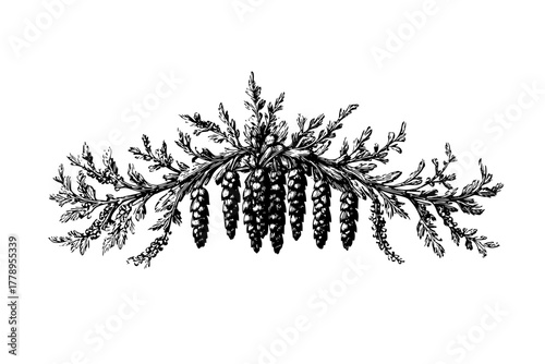Monochromatic Nature's Bounty: Branching Out Corylus Itea Arrangement | Clean, isolated vector art for creative projects.