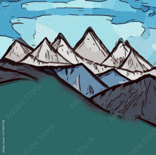 Mountain landscape . Pattern to print for wall decorations. Oil painting .