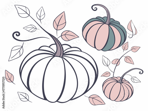 Frozen pumpkins as ice sculptures with polka pattern textures, representing surreal art and creative imagination in vector design