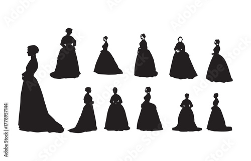 Silhouette of Elizabeth. Portrait of a woman in a black dress. Vintage art illustration of a woman, portrait of a woman, woman, old painting, art print.