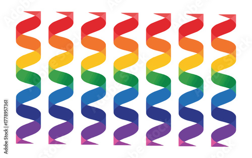 Vibrant rainbow ribbons cascading in colorful waves, ideal for festive designs and celebratory banners bringing joyful, inclusive energy to projects