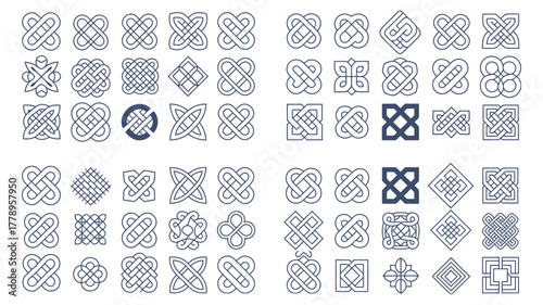 Celtic knot intricate repeating grid layout with multiple interlaced motifs symbolizing eternity and unity ideal for decorative border design embroidery engraving and heritage artwork