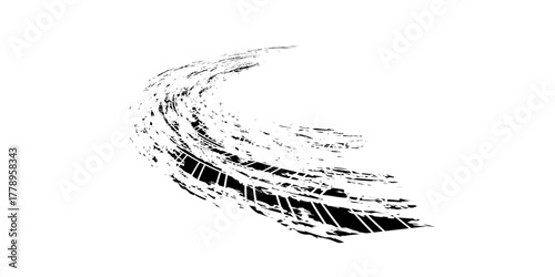 Tire tread marks, wheel textures, tire marks - car racing, motocross, drift, rally, off-road and others. Vector black isolated texture in grunge style with splashes.eps10