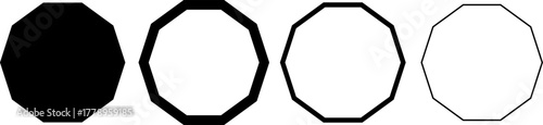 Decagon outline vector icons. Set of geometric polygon shapes