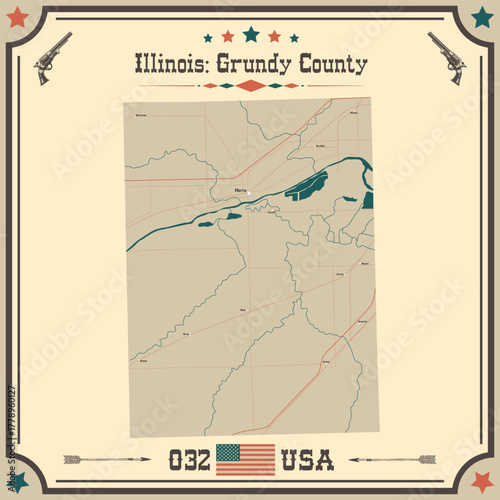 Large and accurate map of Grundy County, Illinois, USA with vintage colors.