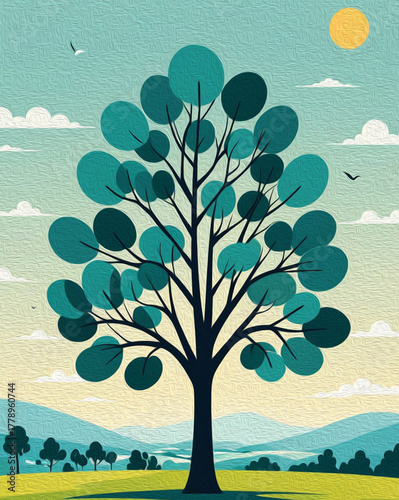 Tree . Oil painting. Pattern for printing on wall decorations, covers, leaflets, business cards