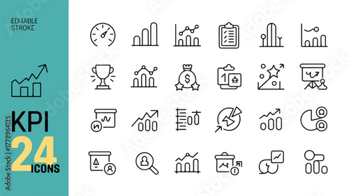 A collection of professional business and kpi line icons.