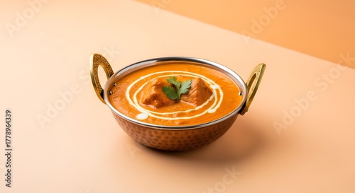 Delicious Indian Butter Chicken (Murgh Makhani) in a Copper Karahi Bowl