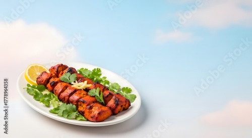 Delicious Indian Chicken Tikka Skewers with Lemon and Cilantro