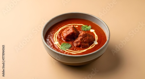 Delicious Indian Butter Chicken in a Bowl with Cream Swirl and Cilantro Garnish