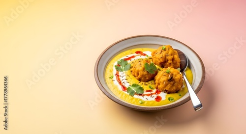 Delicious Indian Dal Makhani with Paneer Dumplings, Garnished with Cilantro and Chili Oil