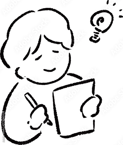 アイデアを思いついてメモをする人のイラスト