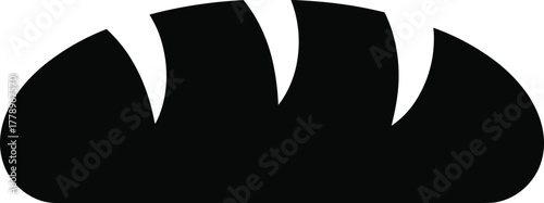 Artisan bread loaf silhouette with diagonal cuts, bakery icon for food branding, baking design, vector graphic for culinary illustration