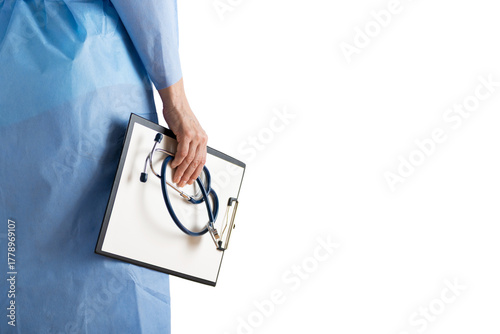 Medical Professional with Stethoscope and Clipboard on transparent background