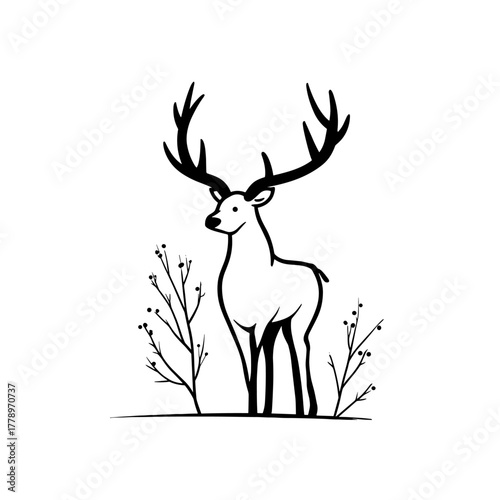 Fallow deer. Fallow deer simple black and white line art vector logo