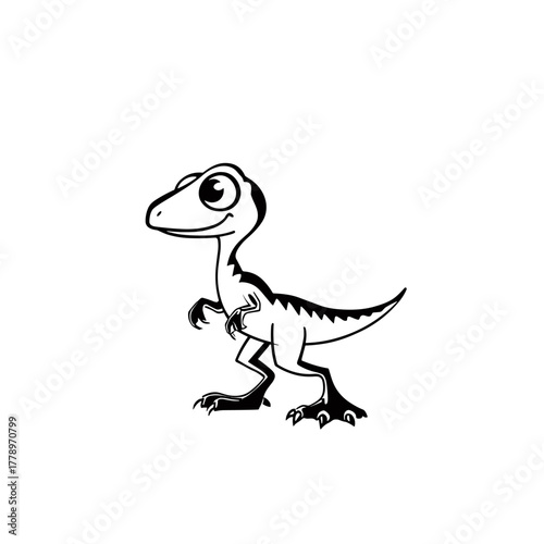Velociraptor. Velociraptor simple black and white line art vector logo