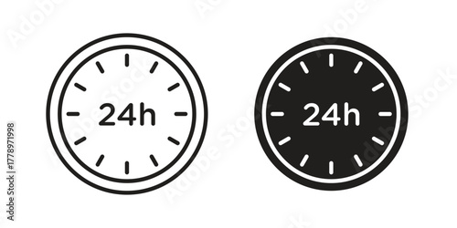 24 hours icon doodle set. editable outline stroke vector eps
