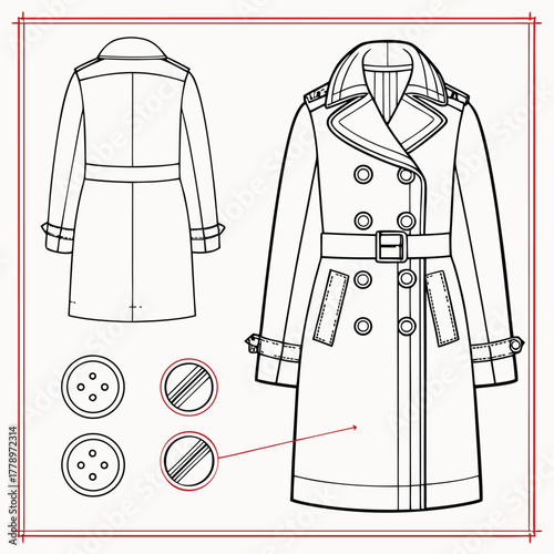 shirt coat jacket buttons for fashion design flat drawing illustration vector sewing button snap buckle hook.eps