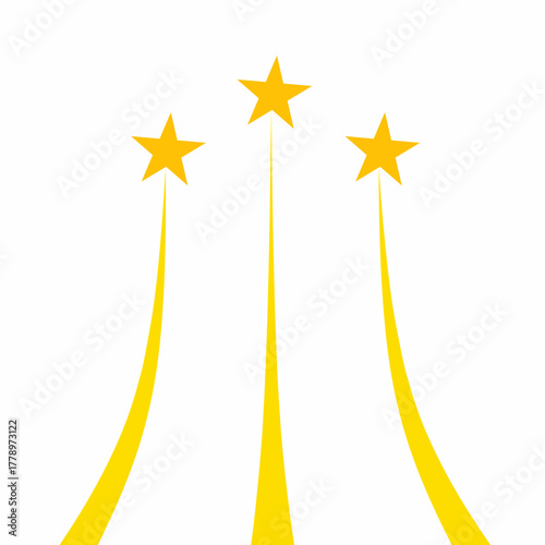 Three radiating golden stars, or comets/shooting stars, commonly used in graphic design as a symbol of wonder, achievement, or luxury.