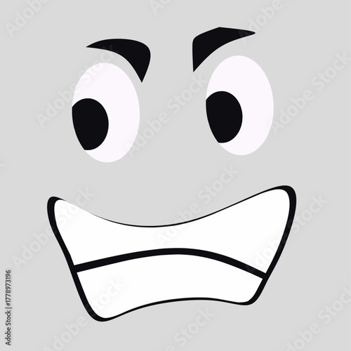 Facial expressions, surprised comic expressions. Doodle smiley mood comic design elements. Emotional comic faces with eyes, mouth, tongue, and teeth.