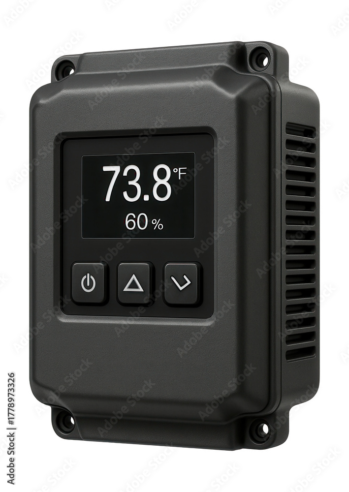 Fototapeta premium Weatherproof climate control module for greenhouses to enhance growing conditions.