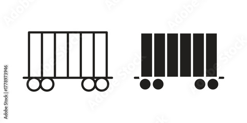 Cargo wagon icon doodle set. editable outline stroke vector eps