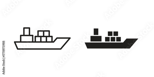 Cargo ship icon doodle set. editable outline stroke vector eps