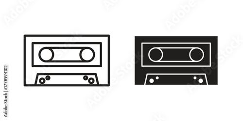 Cassette tape icon doodle set. editable outline stroke vector eps