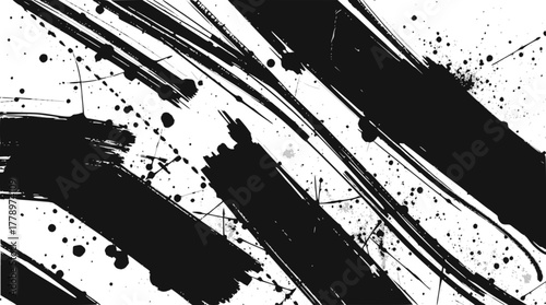 Abstract black ink brush strokes on