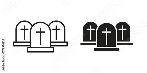 Cemetery icon doodle set. editable outline stroke vector eps