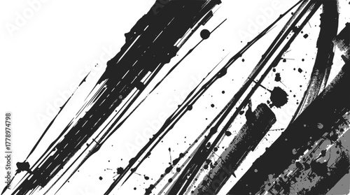 Black ink splash and splatter abstract brush stroke on