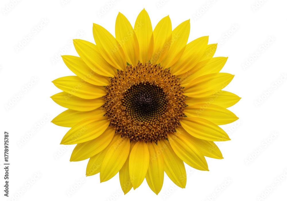 Fototapeta premium Isolated Yellow Sunflower Head, Brilliant, Single Blossom, Vibrant Flower, Helianthus Annuus
