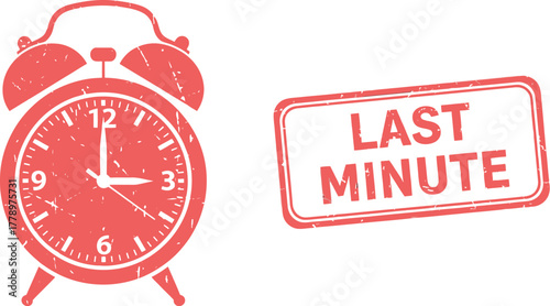 Red alarm clock and last minute sign on a white background illustration
