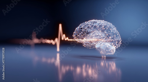 Neural network brain with heartbeat pulse—late‑night lab prototype visualising the future of AI in healthcare and research
