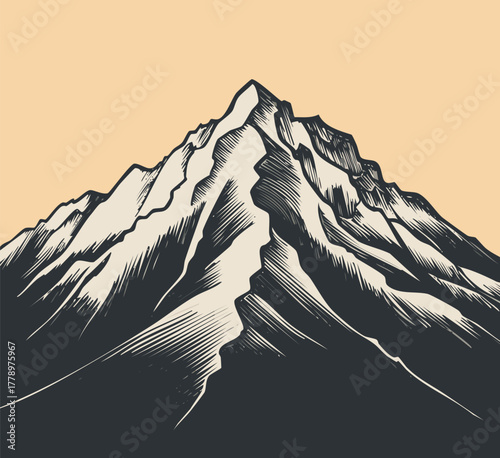 Hand drawn illustration of a mountain peak with a beige background
