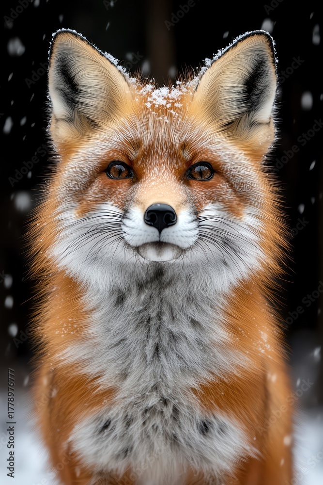 Obraz premium Closeup of a fox in a snowy woodland, capturing the quiet solitude and adaptation of wildlife to the changing seasons