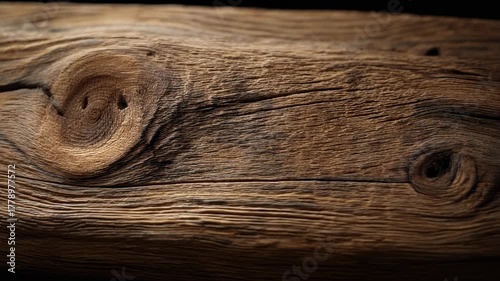 Close-up of weathered wooden plank showcasing natural texture and patterns in rich brown tones