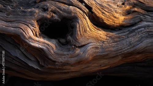 Close-up of weathered wood with intricate textures and warm lighting for nature and decor enthusiasts