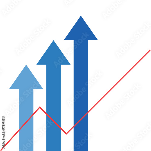Free Download Blue Gradient Arrows Rising Up with Red Zigzag Line Graph Showing Business Growth and Profit Increase on Transparent Background - GFXLoad