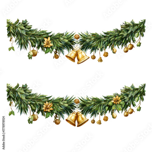 Elegant Christmas Garland with Bells and Golden Accents Decoration