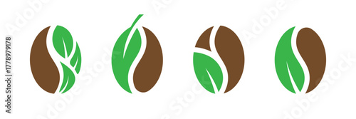 Coffee Bean Leaf Logo Set — Organic Coffee Vector Design