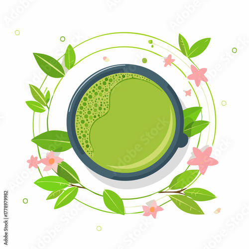 黒色カップに入れられた抹茶のベクターイラスト