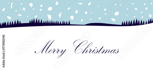 Minimalist Winter Landscape – Christmas Card Vector Illustration. Gently falling snowflakes across the entire scene. Elegant vector illustration of a peaceful winter morning scene.