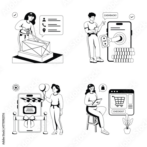 Collection of online shopping and ecommerce flat illustrations